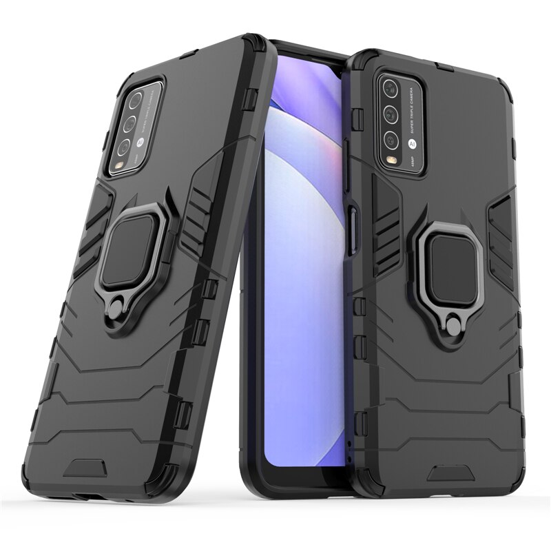 Funda para Xiaomi Redmi 9 T, armadura antigolpes, soporte de succión magnético, borde completo, funda trasera para Redmi 9 T, 9 T: DarkBlack