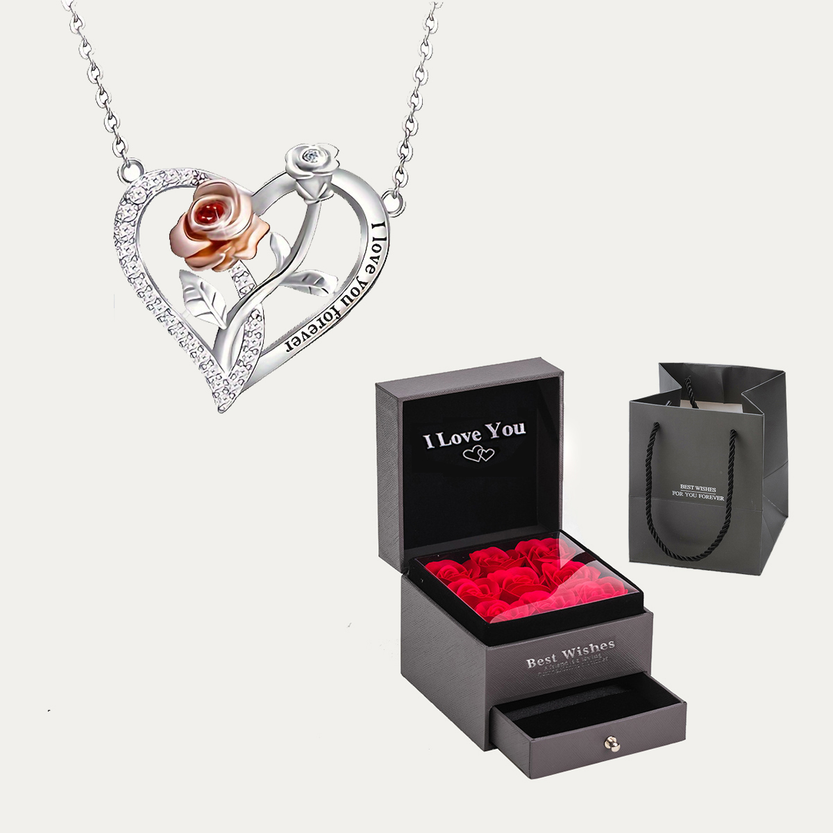 Te amo para siempre colgante collar con caja de rosa para novia madre cumpleaños romántico 2024 Nueva joyería de: Default Title