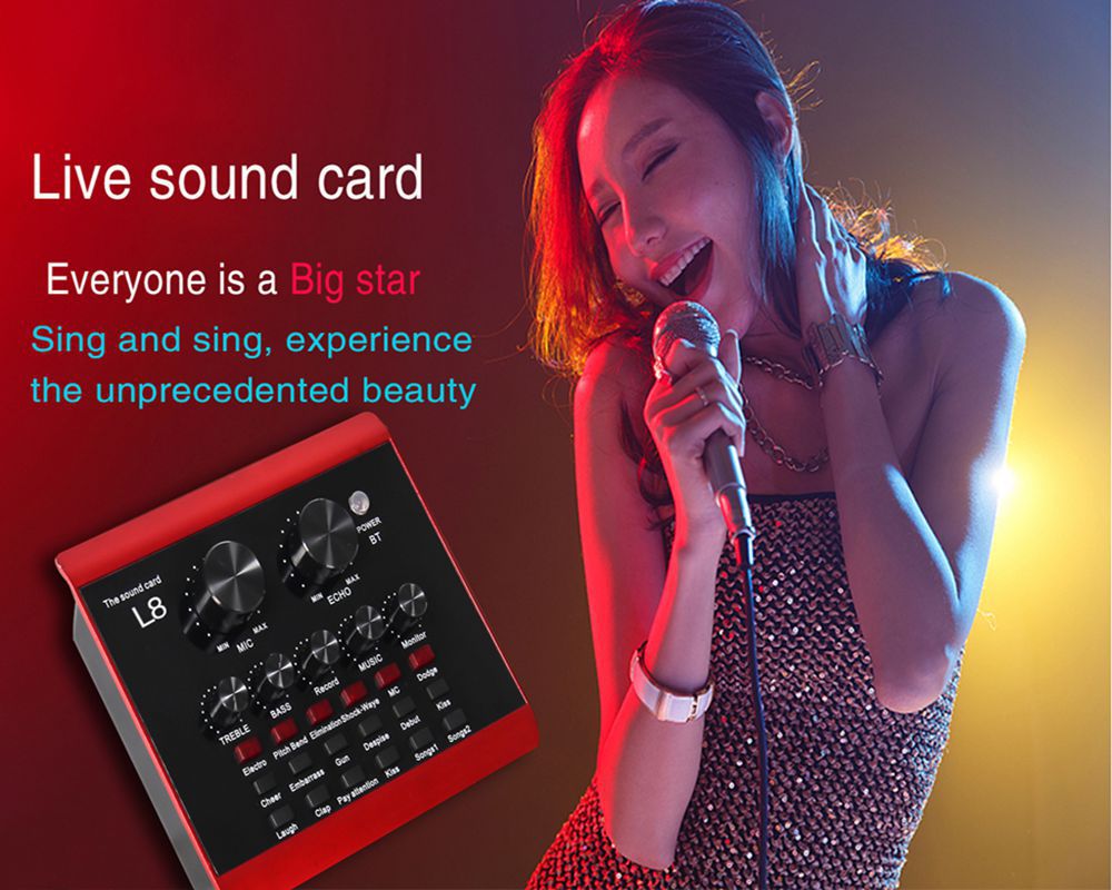 V8/L8 Sound Card Audio Interface USB Live Broadcast Microphone Sound Card bluetooth for PC Mobile Phones Singing Recording