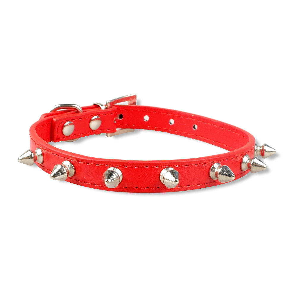 Cool Cat Dog Collar Cats Dog Leather Spiked Studded Collars For Small Medium Dogs Cats Chihuahua 5 Colors: Red / L