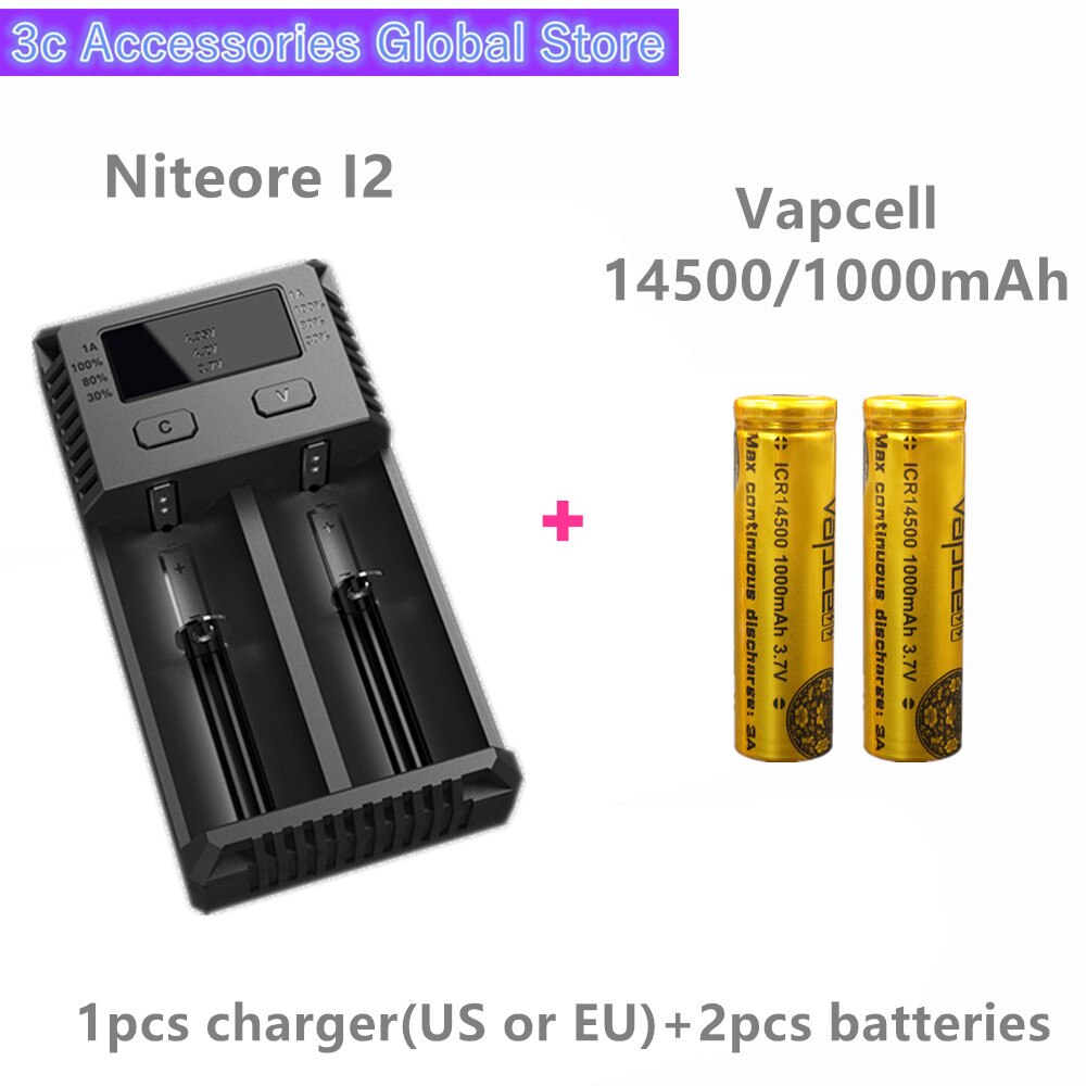 2pcs Vapcell 14500 battery 1000mah 3A mini lithium battery ICR14500 14500p For flashlights small power tools: 1 I2 2 battery