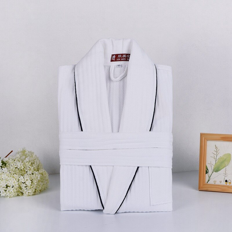 Badekåbe herre bomuld sovekåbe vaffelkåbe herre langærmet mandlig komfortabel afslappet hjemmetøj nattøj nattøj hvid: Hvid-sort streg / L