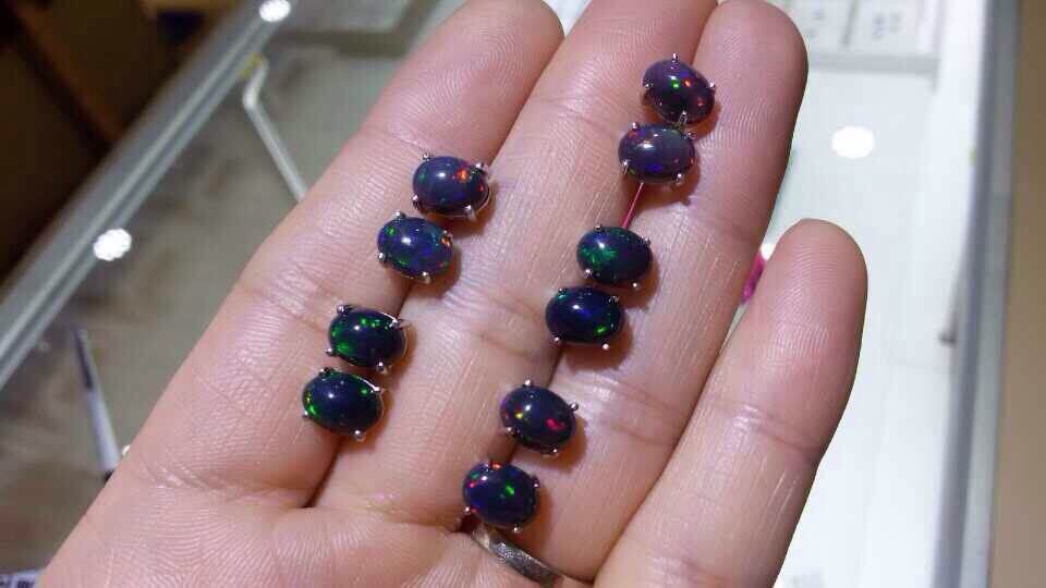 Spezielle neue natur schwarz opal ohrringe, einfache stil, 925 sterling silber,