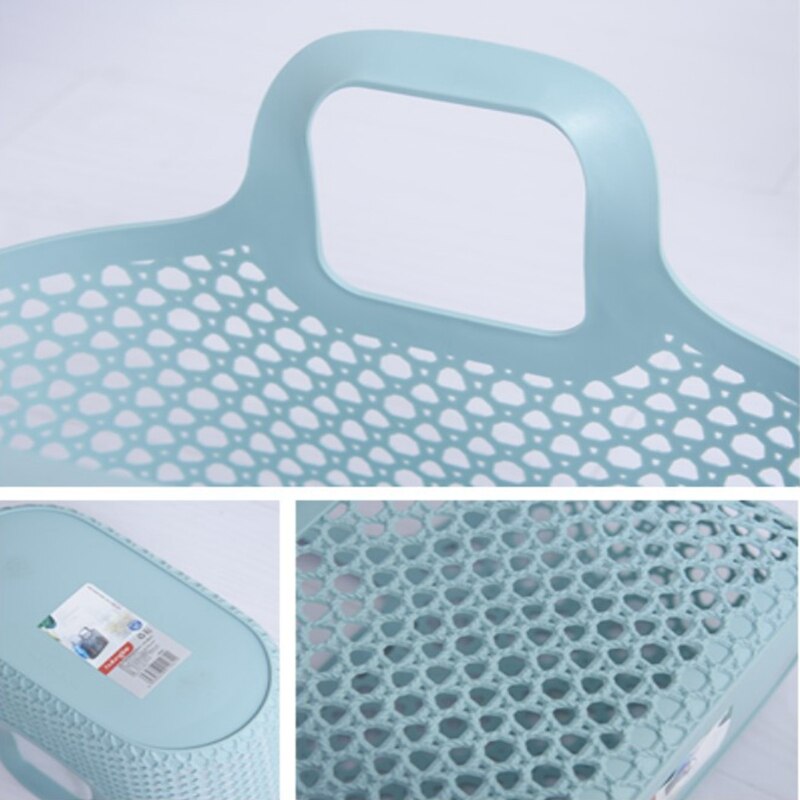 Pack of 2 Utility Plastic Storage Baskets with Handle Anti-rattan Shopping Basket PE Soft Plastic Weaving Basket