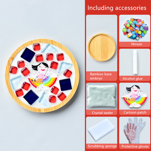 1Set Glas Mozaïek Tegels Voor Diy Handgemaakte Hobby Bamboe Coaster Handgemaakte Voor Kinderen Puzzel Mozaïek Materiaal: 12