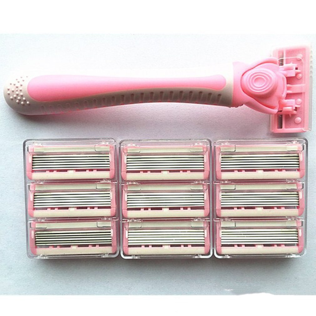 Manual Beard Shaver Manual Hand Safety Razor 10PCS 6-Layer Blade ABS Grip Anti-slip Handle Portable Home Use