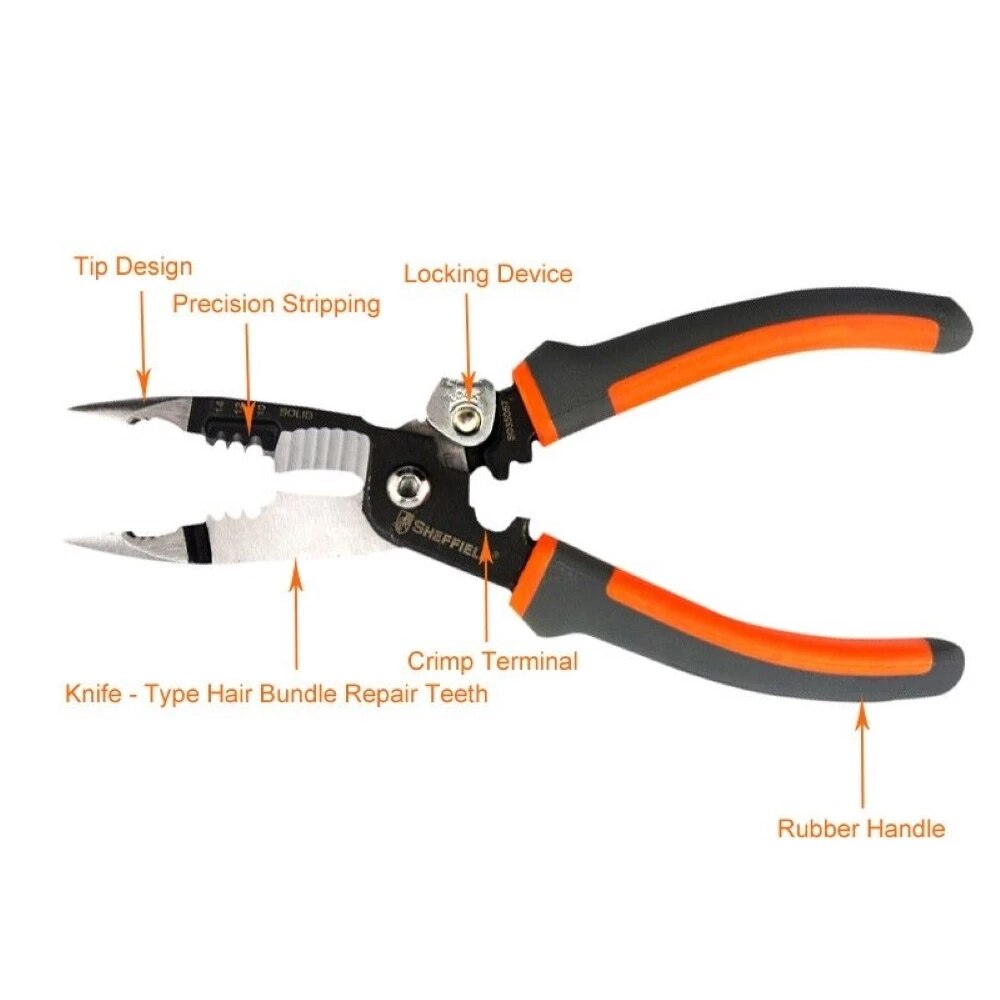 SHEFFIELD Pliers S035057 Multi-function tool 5 in1 Electrician Needle Nose Pliers Wire Stripping Cutter Crimping Pliers