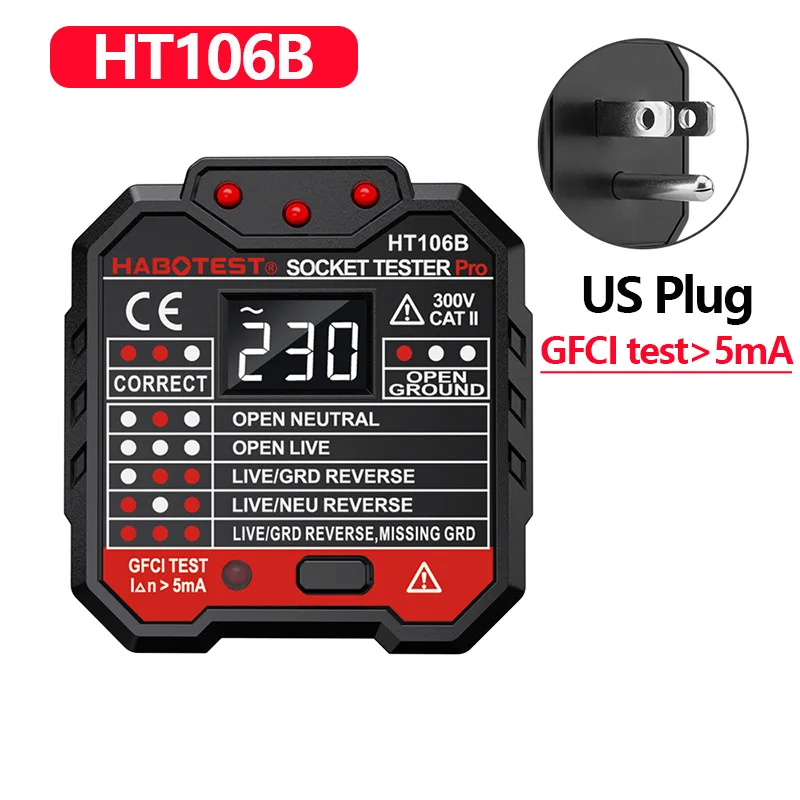 Ht106/ht107 digitale steckdosenprüfgeräte, spannungsprüfer, steckdosentester für us/uk/eu-stecker, erdungs-, nullpunkt-, leitungs- und phasenprüfung, rcd-ncv-tester: Grün