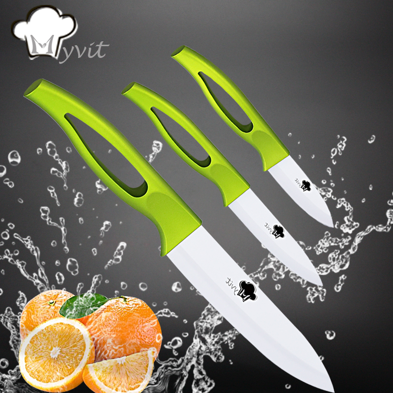 Køkken keramisk kniv sæt 3 4 5 tommer skære frugt hjælpeværktøj udskæring kniv hvidt blad grønt sort håndtag kogeværktøj