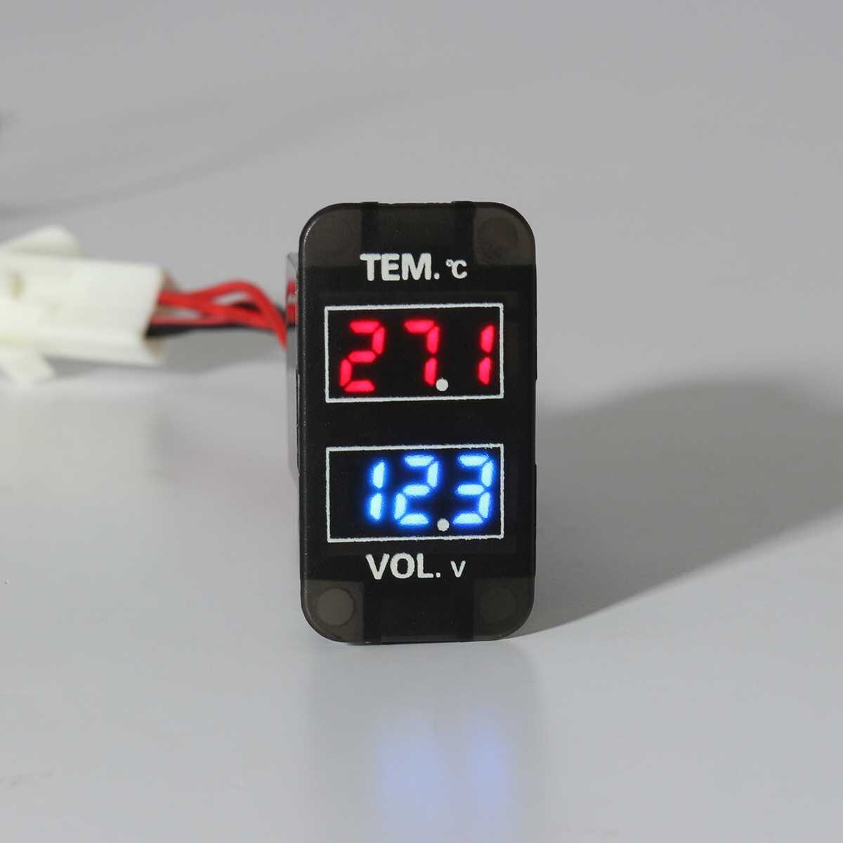 0 ~ 30v bil led voltmeter temperaturmåler 2 i 1 spænding temp meter led digital dobbelt display til toyota highlander tundra 4 runner