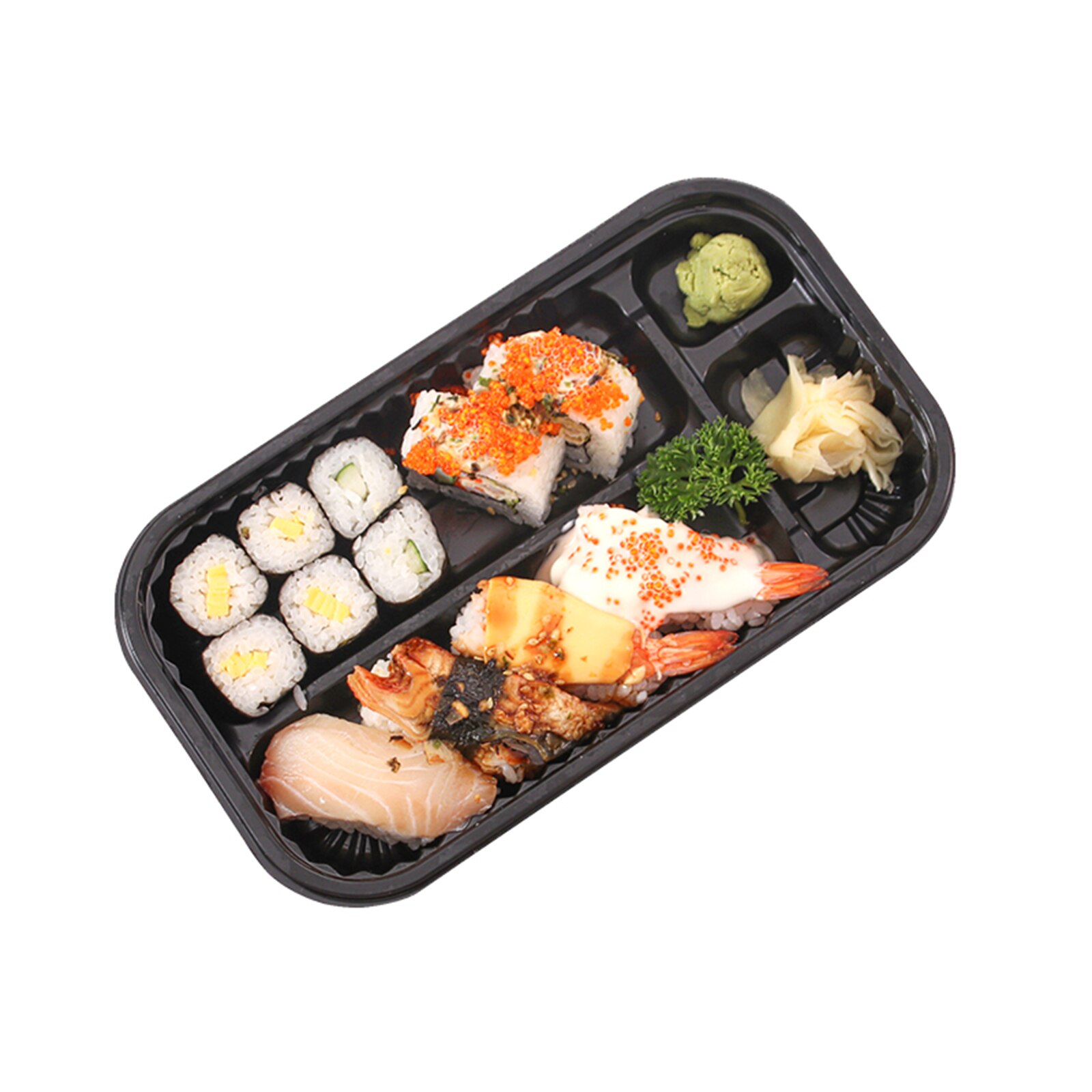 Double Row Split Black Sushi Box Takeaway Packaging Box Disposable Sushi Sashimi Packaging Box