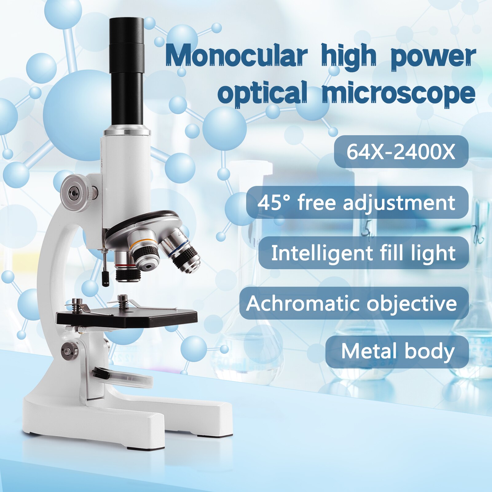 Microscopio óptico Monocular 64X-2400X para niños, cámara para escuela primaria, ciencia Experimental, enseñanza de Biología