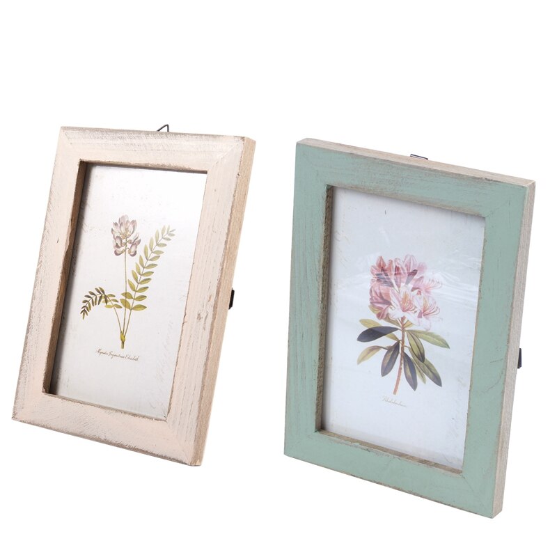2 Pcs Vintage Photo Frame Wooden Wedding Pictures Frames - Light Blue & White
