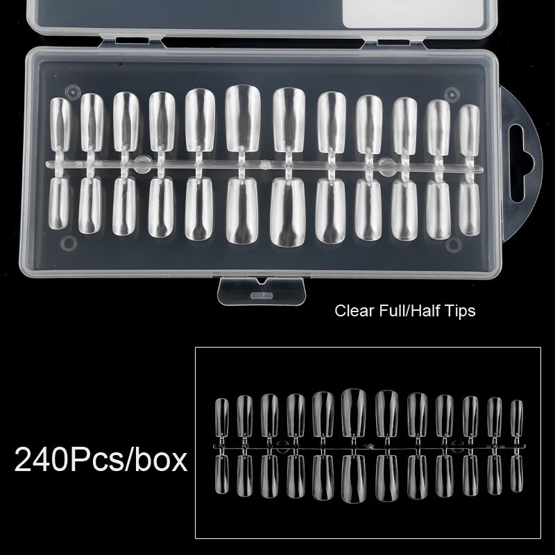 240 szt. nietrzeźwy na paznokcie trumienki 12 rozmiarów akrylowe nietrzeźwy na całej powierzchni-nietrzeźwy-240 szt. nietrzeźwy sztuczne paznokcie na całej powierzchni 12 rozmiarów, Gh-U545: half tips