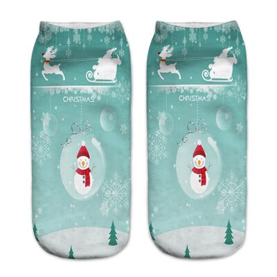 3d print kerstsokken unisex cartoon eland sneeuwpop kerstman damessokken laag uitgesneden enkel kerst calcetines vrouw jaar: 2