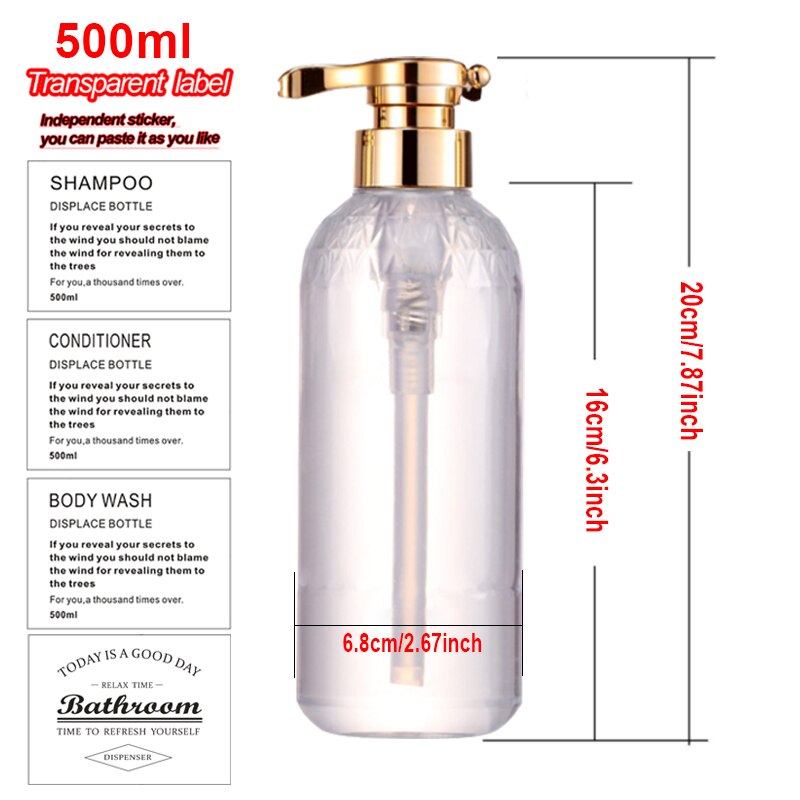 Genomskinlig schampoflaska badrumsduschgel påfyllningsbara flaskor för husdjurspressande balsam behållare 500ml: Balsam