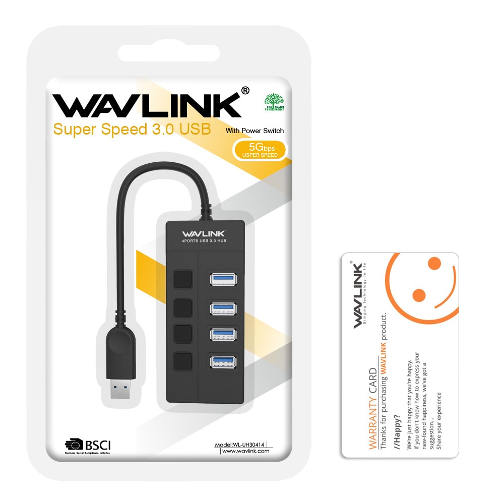Wavlink 4 Poort USB3.0 Hub High Speed 5 Gbps USB Hub Met Individuele Op/Uit Schakelaar USB HUB Splitter adapter Voor Windows Laptop PC