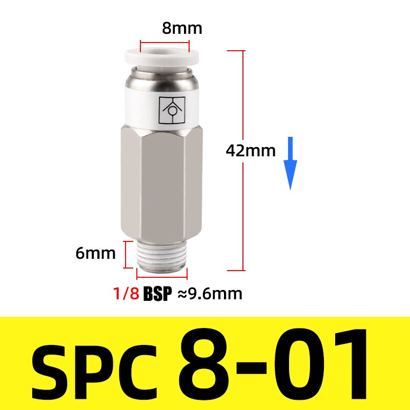 M5 1/8" 1/4" 3/8" 1/2" BSP Thread Pneumatic Check Valve One Way Non-return Valve One Touch Qucik Fitting Connector Coupling: SPC 8-01