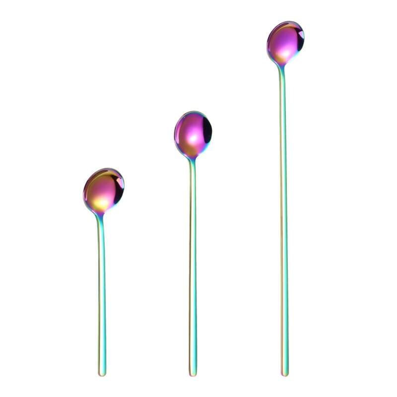 Rainbow Color Coffee Tea Stir Spoon Long Handle Ice Cream Dessert Spoons K9FA