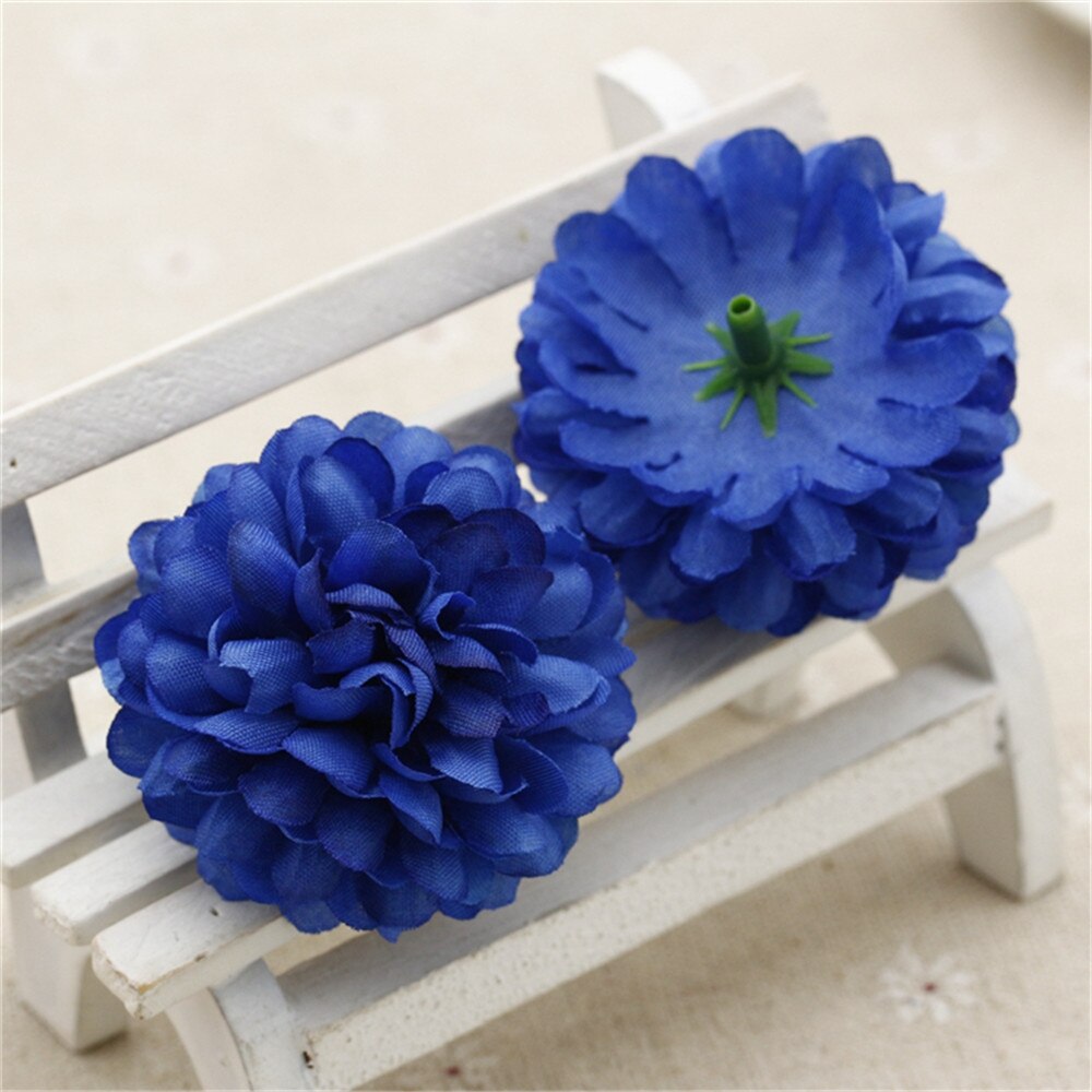 Chenap-pompon à œillet artificiel en soie | Tête de fleurs pour décoration de voiture de mariage, fournitures de fleuriste décoratives diy, fleurs: Bleu