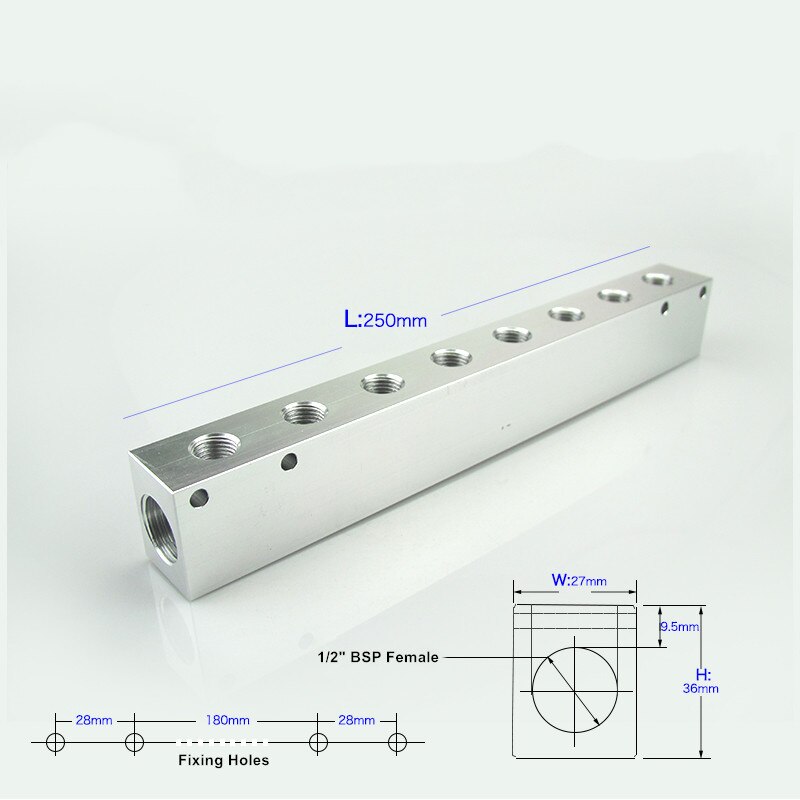 1/4 "1/2" BSP kobieta 27x36mm aluminiowy rozdzielacz pneumatyczny rozdzielacz blokowy szybkie złącze dystrybutor sprężarka powietrza montaż: 8 droga 10 Port