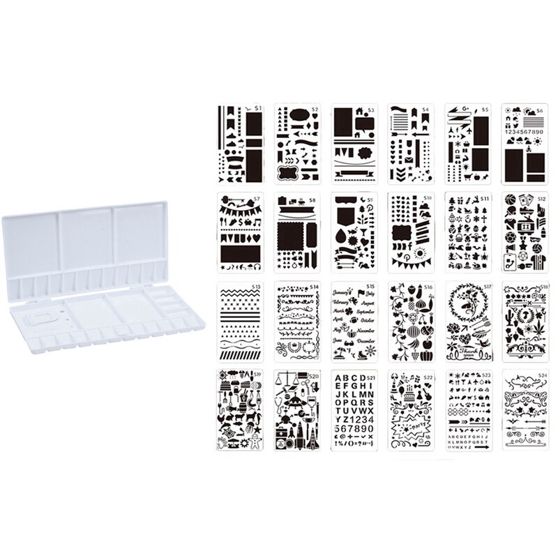 1 Pcs Art Verf Lade Kunstenaar Olie Aquarel Plastic Palet & 1 Set Diy Kant Heerser Kinderen Schilderen Template: Default Title