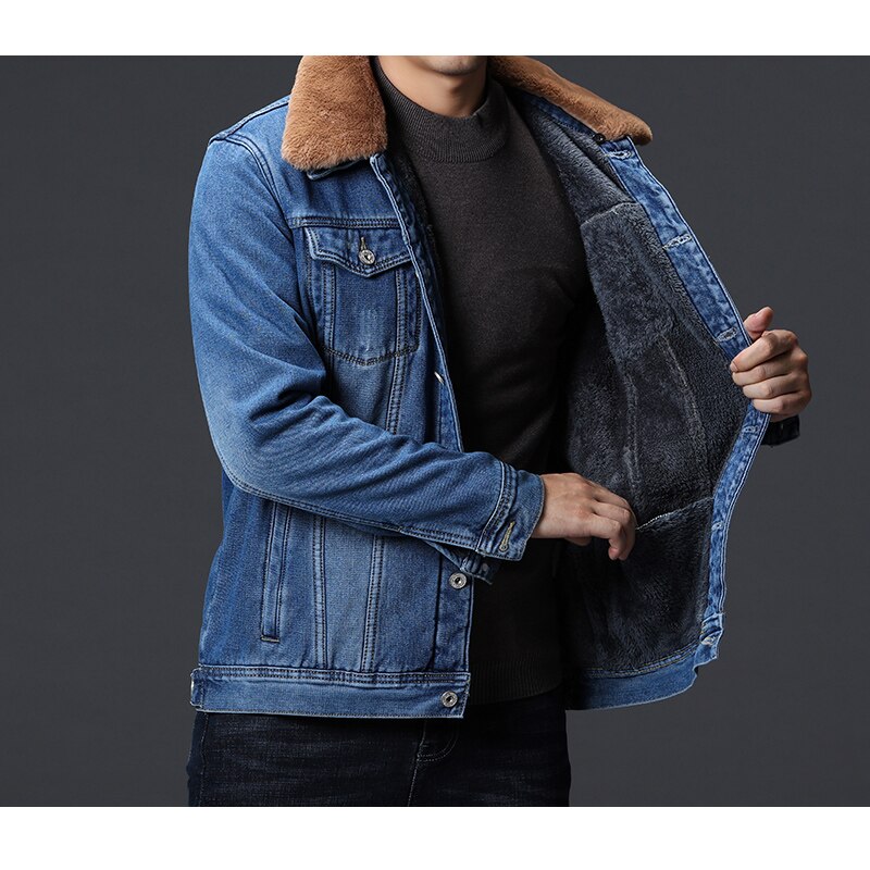 Winter Denim Jackets Men Dark Blue/blue Winter Jean Jackets Outerwear Warm Denim Coats Men Large Size Wool Liner Thicker