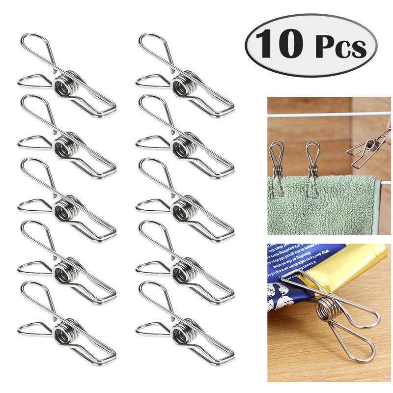 10 Pcs Rvs Wasknijpers Metalen Clips Sokken Clips Wasknijpers Multifunctionele Kleding Deken Klemmen Metalen Pinnen Doek