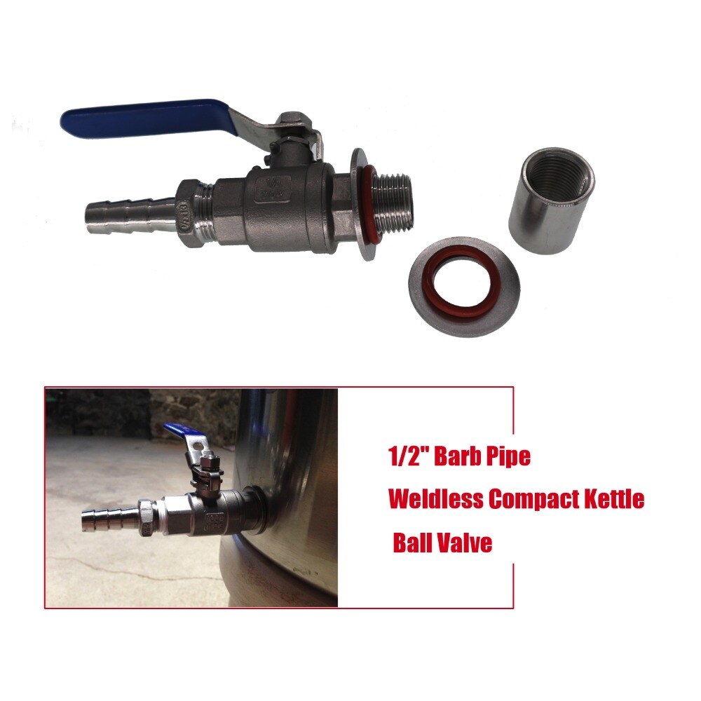 Stainless Steel Ball Valve 1/2" Barb Pipe Weldless Compact Kettle Ball Valve Homebrew,bulkhead Ball Valve