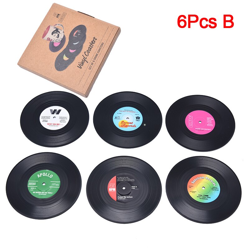 2/4/6Pcs Retro Vinyl Onderzetters Drankjes Tafel Cup Mat Cd Record Spinning Matten Tafel Decoratie Keuken tools Home Decor: 6PcsB