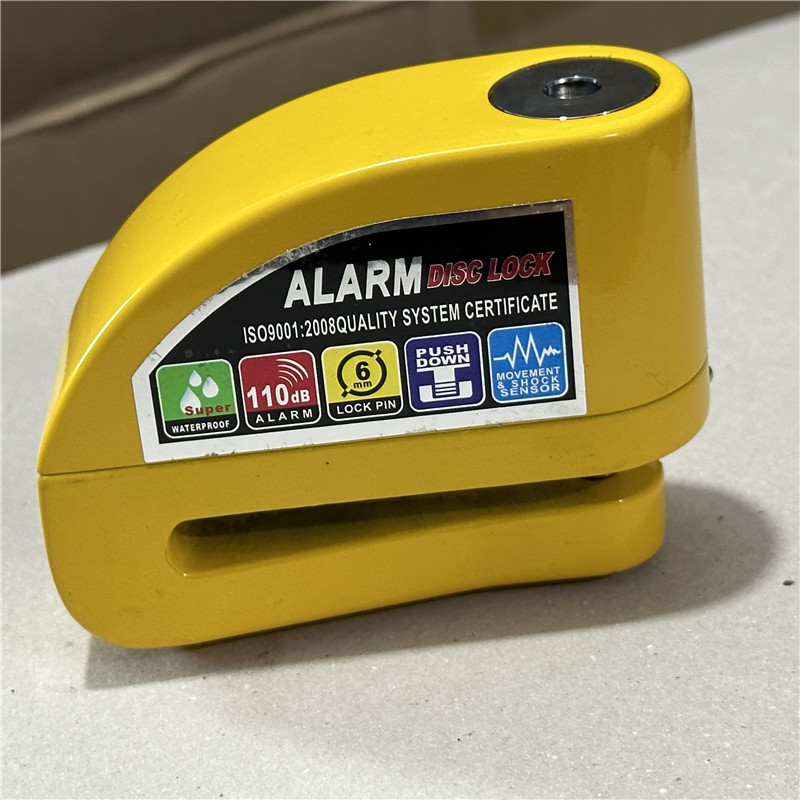 Blocco allarme moto impermeabile Blocco antifurto di sicurezza bici Blocco freno a disco moto Mountain bike + borsa + corda promemoria da 1,5 m: Oro