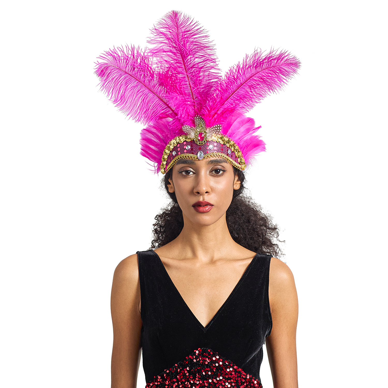 Diadema navideña para Showgirl, tocado de plumas para carnaval, diademas hawaianas para Halloween, tocado de plumas, accesorios para el cabello: Rojo