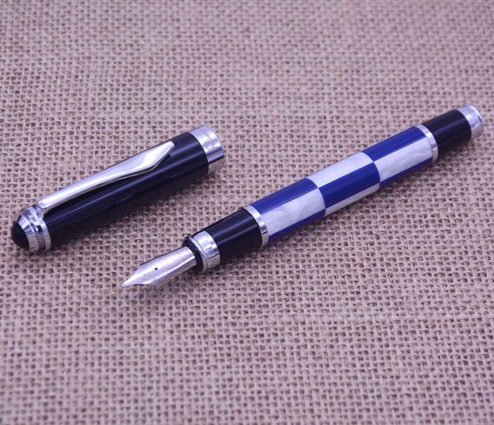 fuliwen 2033A White and Blue lattice ink pen metal case Fountain Pen