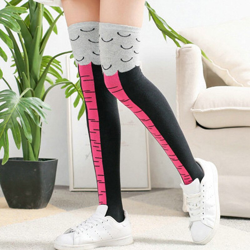 Women Crazy Funny Chicken Leg Cluck Novelty Knee Thight High Sock Breathable Fitness TC21