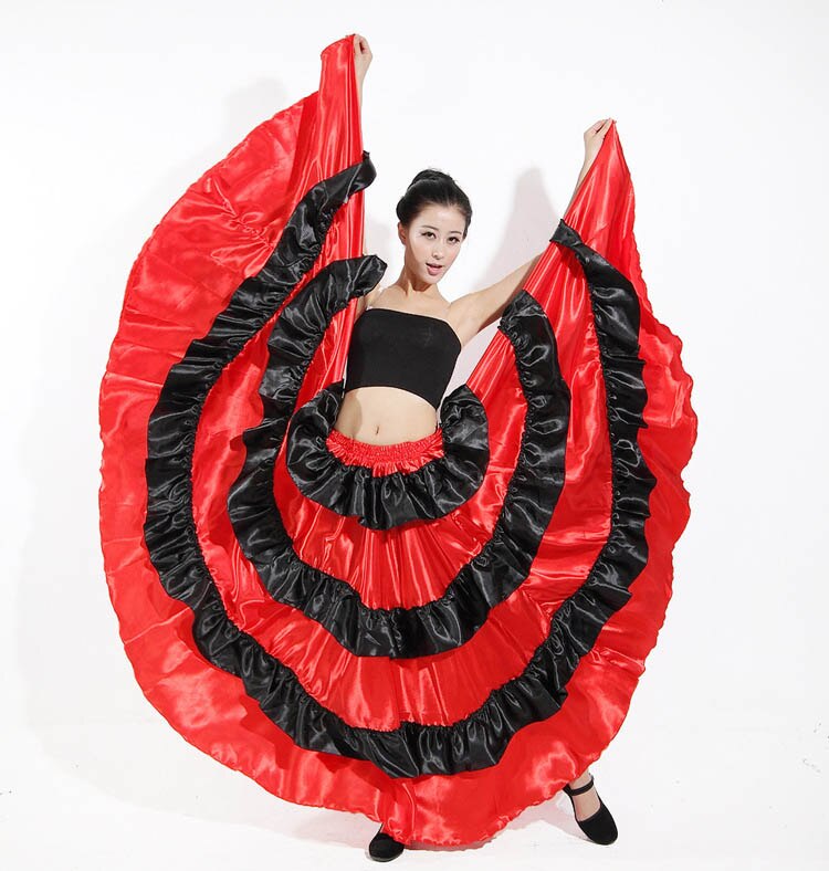 Vrouwen Ballroom Flamenco Dans Rok Rode Spaanse Kostuum Stierengevecht Festival Danser Zigeuner Rokken Dames Show Slijtage