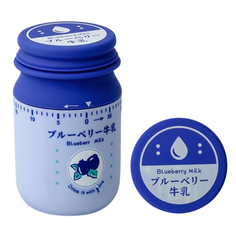 Japanese Milk Bottle Shaped Kitchen Timer 60 Minutes Mechanical Wind-Up Time Manager Studying Countdown Reminder Bell: Blueberry