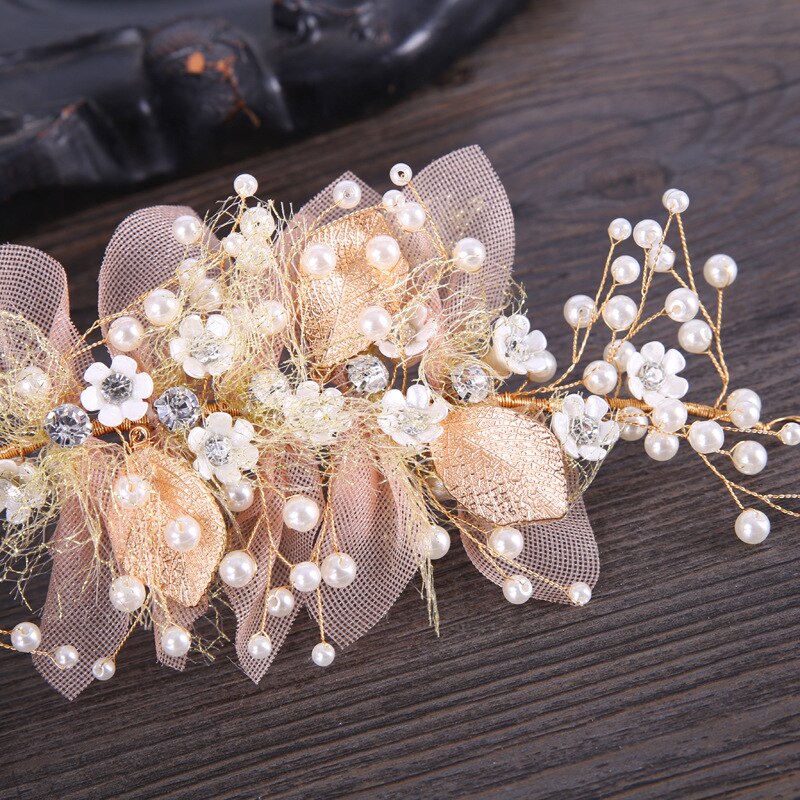 SSYFashion Bloem Hoofddeksels voor Bruid Handgemaakte Licht Roze Strass Parel Inlay Haar Decoratie Bruiloft Accessoires