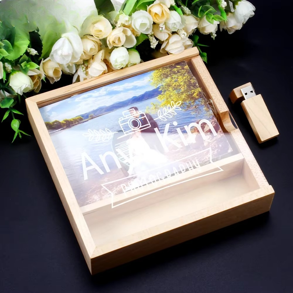 Snelle usb 3.0 flashdrive 128gb fotoalbum houten doos gratis logo op maat fotografie bruiloft jubileum externe
