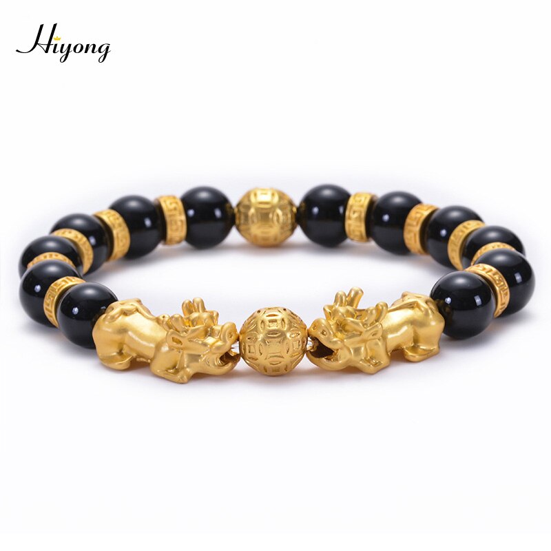 Feng shui preto obsidian grânulos pulseira de alta qualidade pixiu riqueza pulseiras para homens charme buda liga jóias: Obsidian Bracelet12