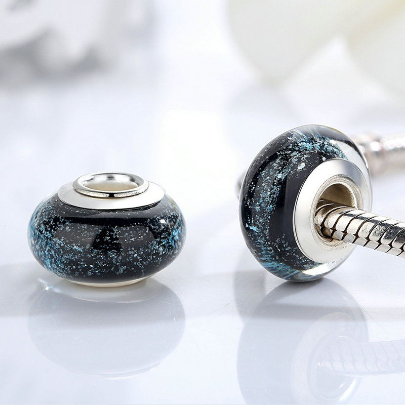 Silber Farbe Schwarz Europäischen Murano Glas Perlen fit Charme Armbänder Armreifen für Frauen Perlen 925 Silber Schmuck Perles: WEU6369