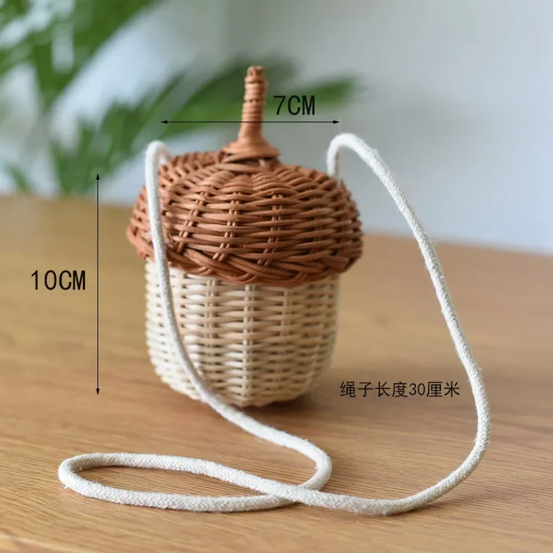 Cute Rattan Basket Hand Woven Mushroom Baskets Bag Beach Straw Storage Bags for Kids Organizer Box Summer Vacation Picnic Basket: Red