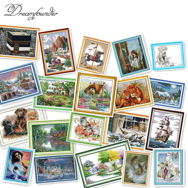 Cartton people landscape animal cross stitch kit aida 18ct count unprinted canvas stitches embroidery DIY handmade needlework