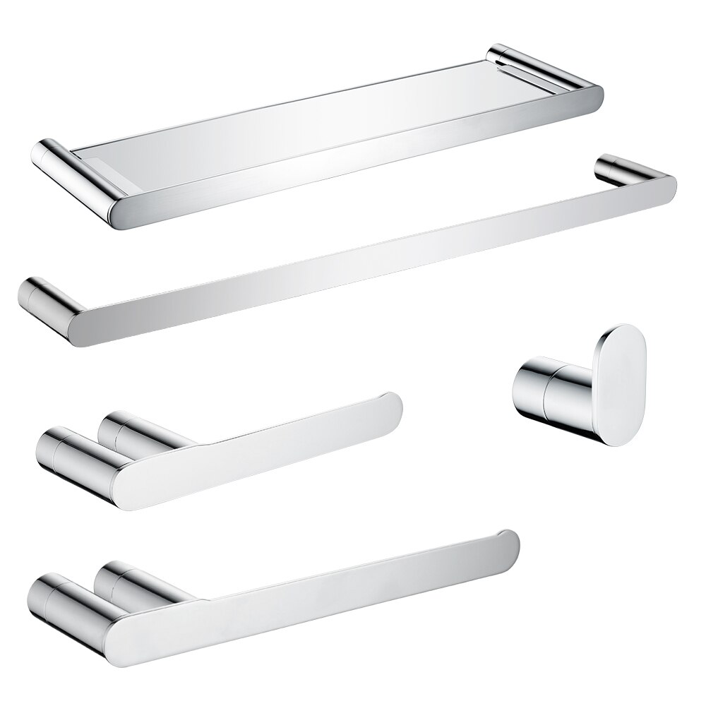 Modern Bathroom Accessories Chrome Finish Toilet Paper Rack Towel Bar Shelf Glass Holder Wall Mount Hook Bathroom Hardware Set