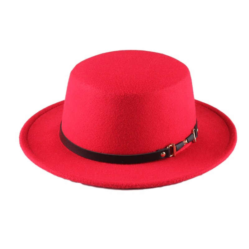 årgang avlet randen fedora lue vinter høst imitasjon ull kvinner jazz hatt runde bowler hattemaker: Rød