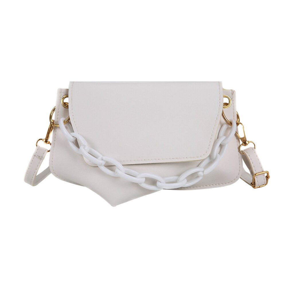 Popular simples feminino diário saco feminino irregular em forma saco do mensageiro couro acrílico corrente bolsa de ombro aleta: WHITE