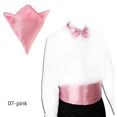 Bruiloft heren cummerbunds sets pochet zakdoeken strikken smoking formele sjerp brede riemen: Roze