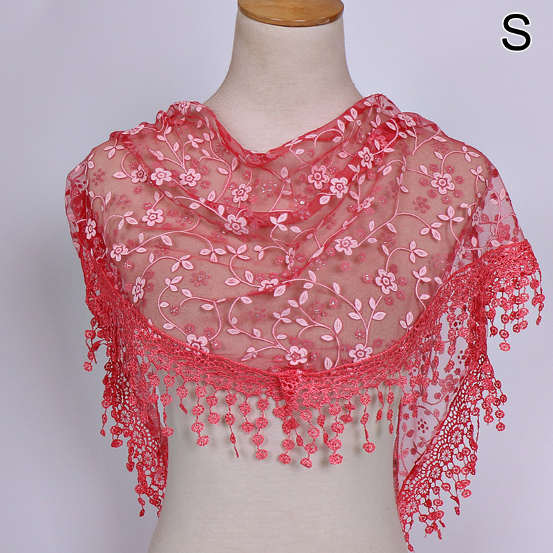 Vrouwen Bloemen Sjaal Wrap Lace Sheer Kwastje Sjaal Mode Hollow Tassel Lace Rose Bloemen Knit Driehoek Mantilla Sjaals: S