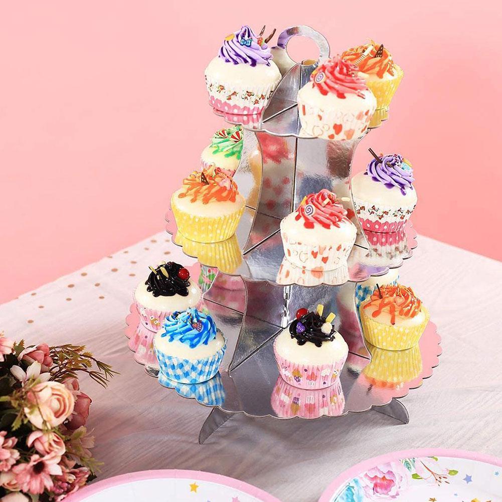 Support de gâteau en carton pour cupcake, objet décoratif à trois étages pour soutenir votre pâtisserie, parfait pour un mariage, anniversaire, une fête prénatale et une soirée