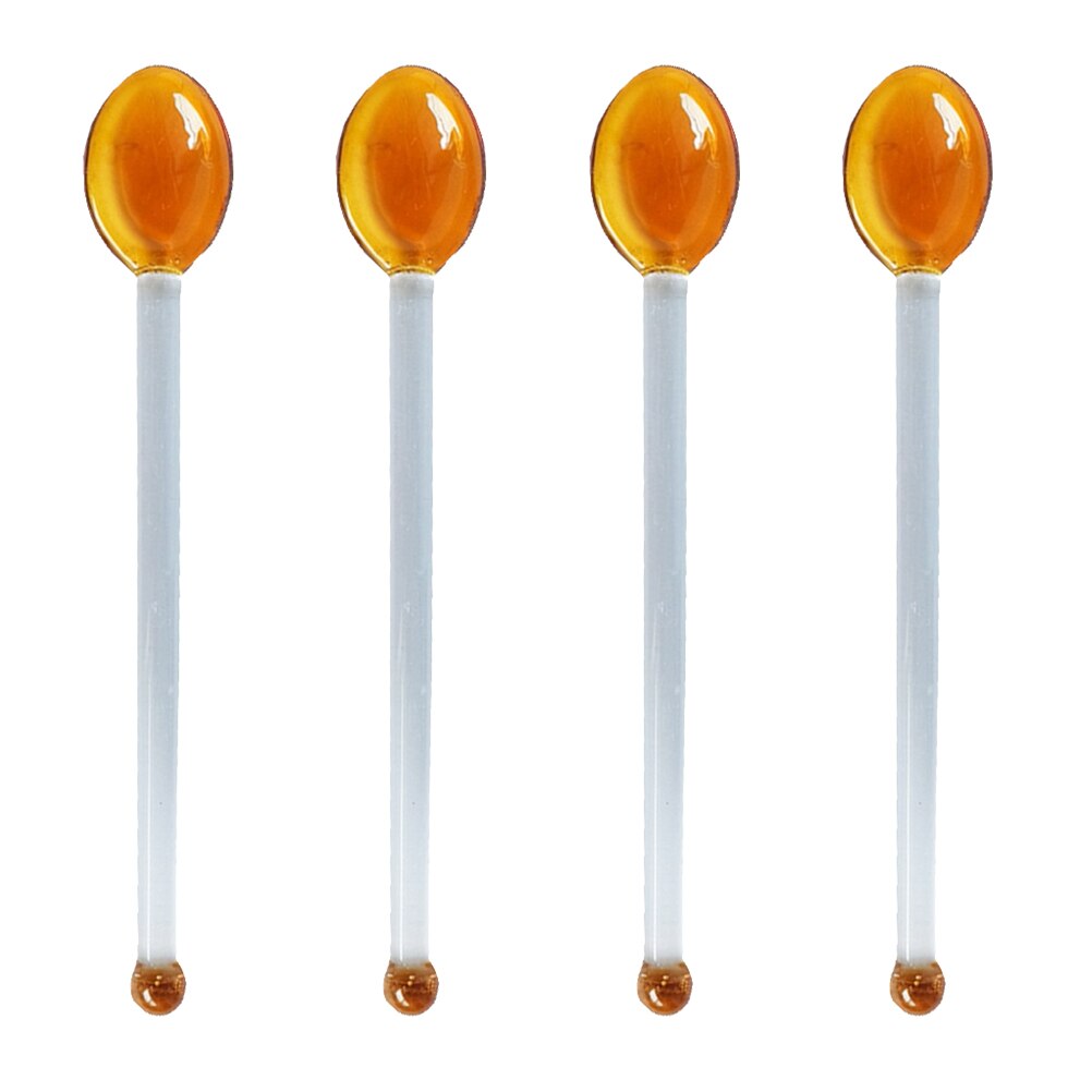 Cucharas de vidrio resistentes al calor, cuchara de café transparente de mango largo, cuchara de postre, 4 Uds.: Amber
