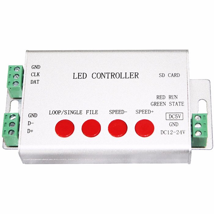 H801SB LED SD Card SPI Controller 12V 24V Max 2048 Pixels Strip Light Controller WS2811 WS2812B DMX512 to SPI LED Controller